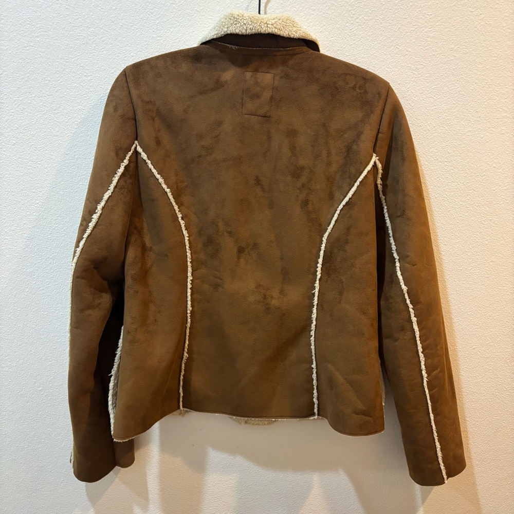 Y2K 2006  Old Navy Faux Suede Sherpa Jacket Women’s Large – Brown / Cream - Picture 5 of 16